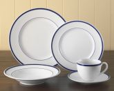 Brasserie Blue-Banded Porcelain Dinnerware Place Settings