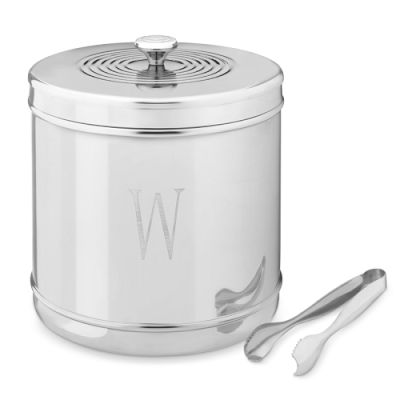 Monogrammed Stainless Ice Bucket with Tongs