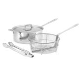 All-Clad d5 Stainless Steel Deep 6-Qt. Sauté Pan with Fry Basket & Tongs