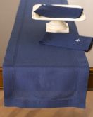 Hemstitched Linen Runner, Navy