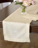 Monogrammed Hemstitched Linen Runner, Natural