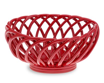 Oval Stoneware Bread Basket, Cherry Red