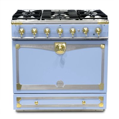 La Cornue Albertine Provence Blue Stove with Satin Chrome Polished Brass
