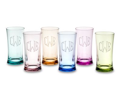 Monogrammed DuraClear® Large Tumblers, Multicolored, Triple-Initial, Set of 6