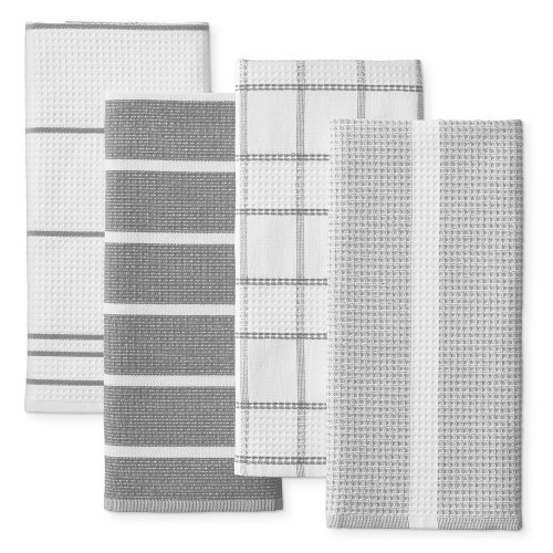 Online Designer Kitchen Super Absorbent Waffle Weave Multi-Pack Towels, Drizzle Grey