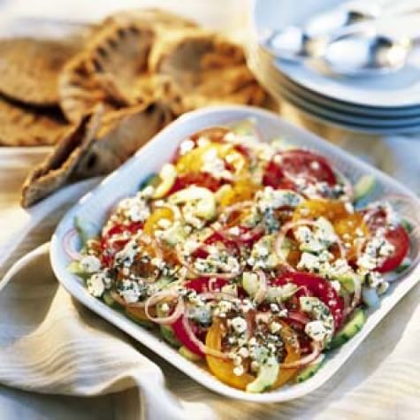 Tomato, Cucumber and Onion Salad with Feta Vinaigrette