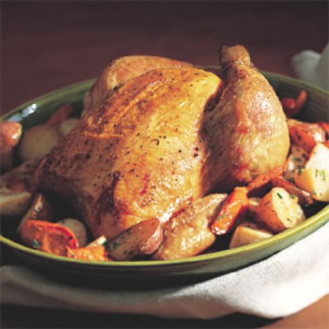 Brined Roast Chicken with Wine Jus