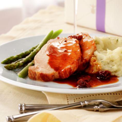 Roasted Pork Loin with Tart Cherry-Port Sauce