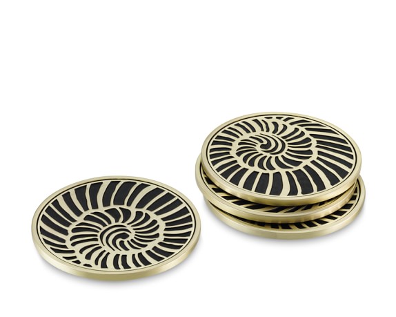 L'Objet Ammonite Coasters, Set of 4, Gold