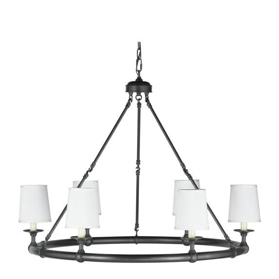 Devon 6-Light Chandelier with Shades, Oiled Bronze