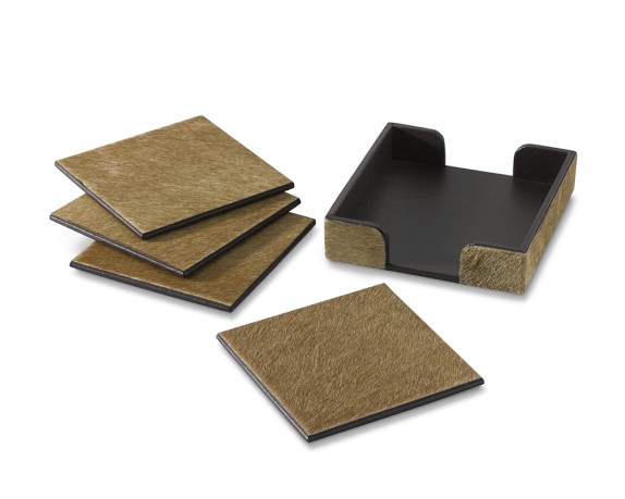 Hair on Hide Leather Coasters, Set of 4