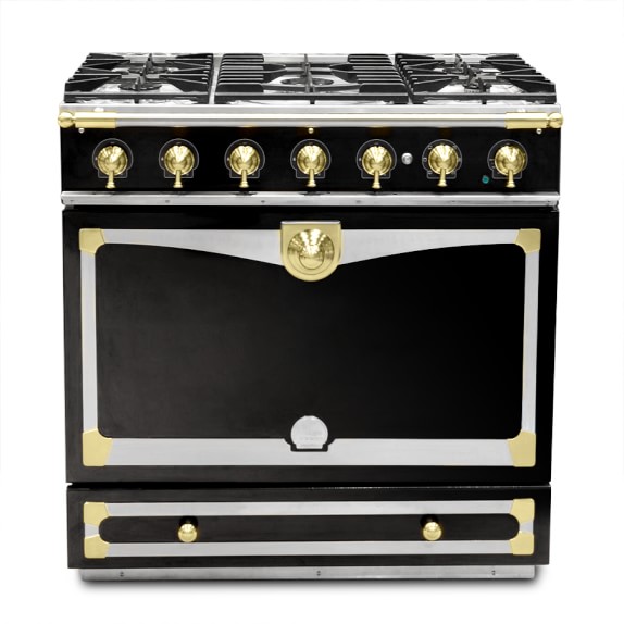 La Cornue Albertine Gloss Black Stove with Satin Chrome Polished Brass