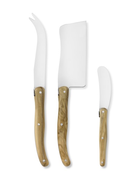 Laguiole Olive Wood 3-Piece Cheese Knife Set