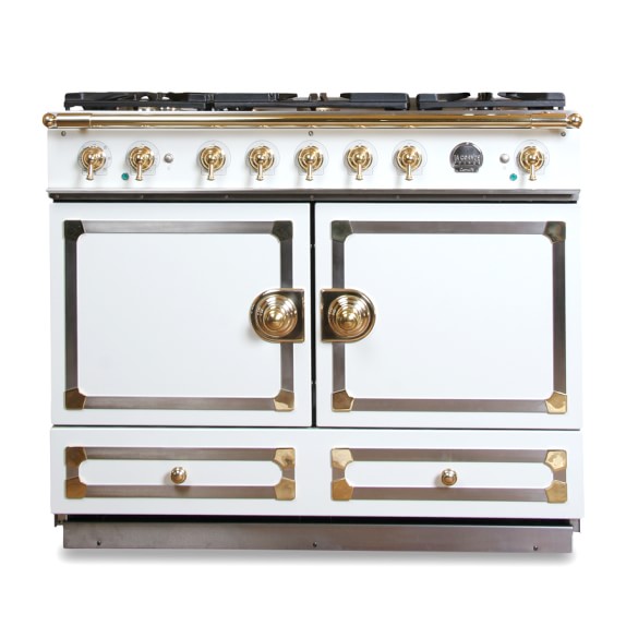La Cornue CornuFé Stove, Ivory White with Chrome & Brass