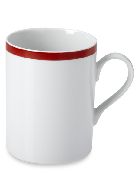 Brasserie Red-Banded Porcelain Mugs, Set of 4