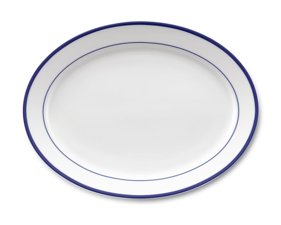 Brasserie Blue-Banded Porcelain Oval Platter, Blue
