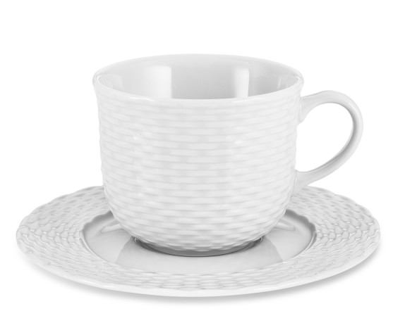 Pillivuyt Basketweave Porcelain Cups & Saucers, Set of 4