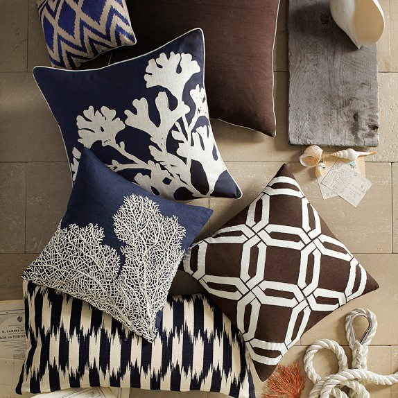 Navy Pillow Cover With White Beaded Coral Williams Sonoma