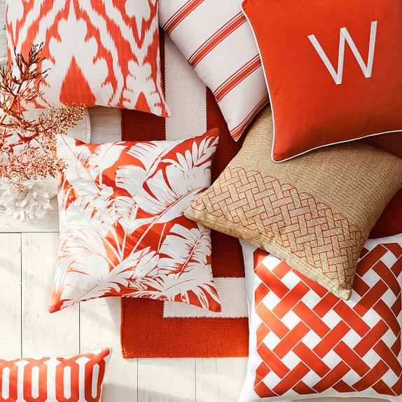 Outdoor Printed Saint Tropez Ikat Pillow, Melon Williams Sonoma