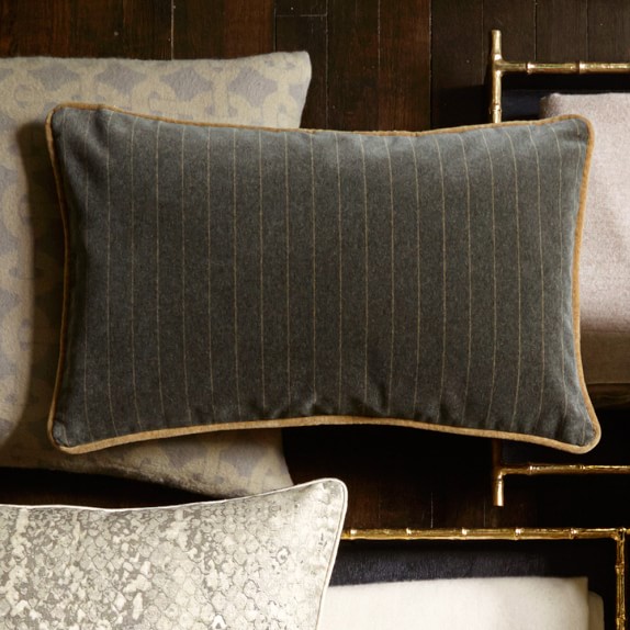 Velvet Menswear Stripe Lumbar Pillow Cover, Charcoal Williams Sonoma