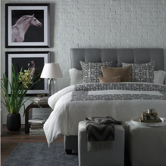 Tropez Sateen Bedding with Gray Embroidery Williams Sonoma