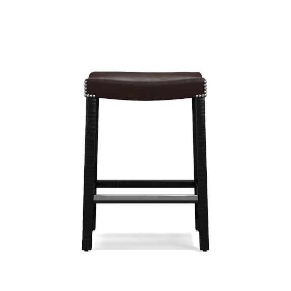 Holly Counter Stool Tuscan Leather, Polished Nickel, Chocolate