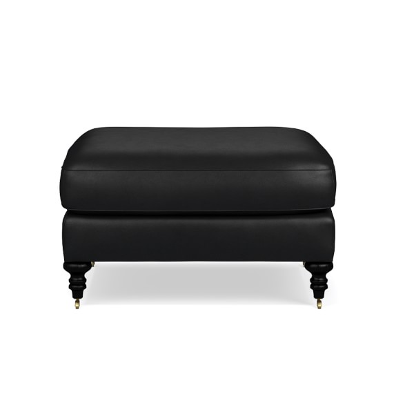 Bedford Ottoman, Leather, Solid, Black
