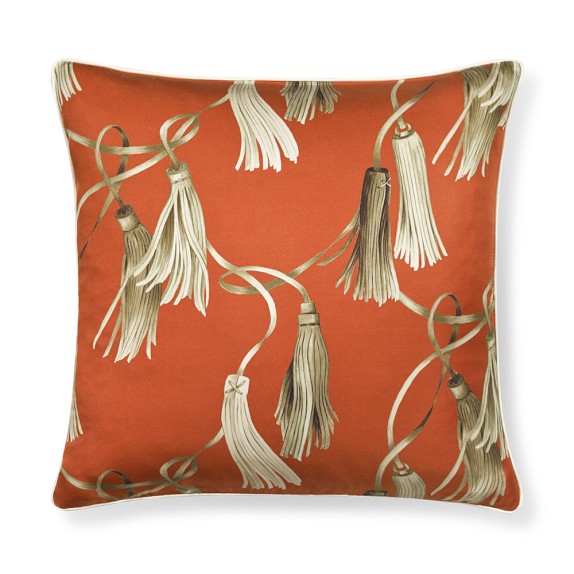 Printed Tassels Silk Pillow Cover, Rust Williams Sonoma