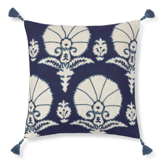 Ottoman Floral Velvet Applique Pillow Cover, Blue Williams Sonoma