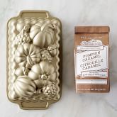 Nordic Ware Fall Loaf Pan & Williams Sonoma Pumpkin Caramel Quick Bread Mix Set
