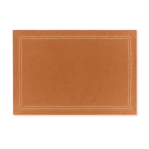 Linen Double Hemstitch Place Mats, Set of 4, Pumpkin