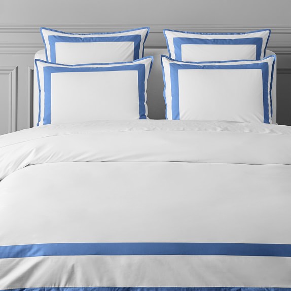 Percale Border Bedding, Duvet Cover, Full/Queen, Blue