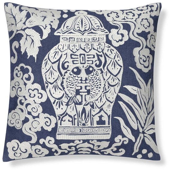 Ginger Jar Embroidered Pillow Cover, Blue Williams Sonoma