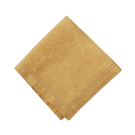 Linen Double Hemstitch Napkins, Set of 4, Gold