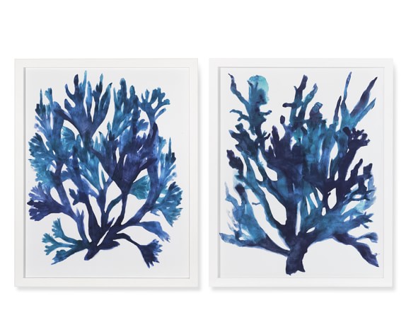 Oversized Indigo Coral Print, Set of 2