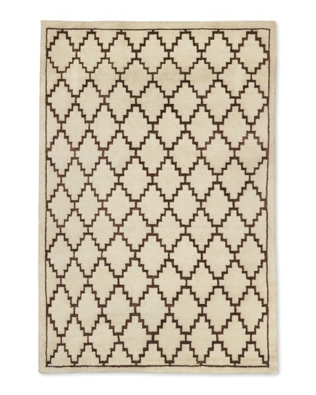 Graphic Diamond Rug, 6x9', Ivory/Brown