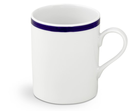 Brasserie Blue-Banded Porcelain Mugs, Set of 4