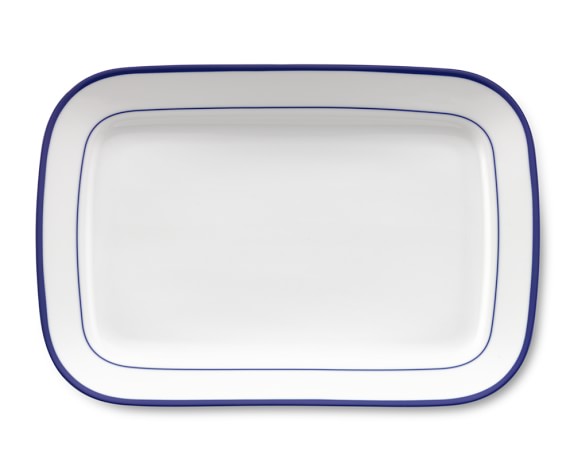 Brasserie Blue-Banded Porcelain Rectangular Platter, Blue