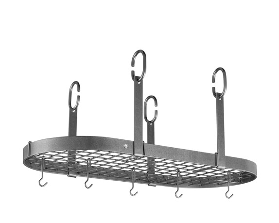 Enclume Four-Point Oval Pot Rack, Hammered Steel