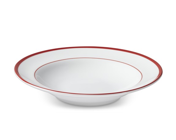 Brasserie Red-Banded Porcelain Soup Bowls, Set of 4