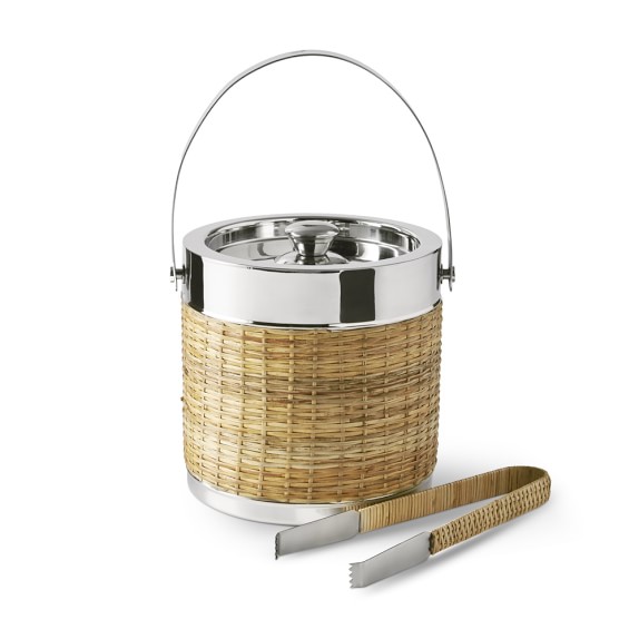 AERIN Woven & Silver Ice Bucket with Tongs Williams Sonoma