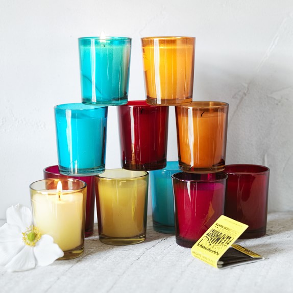 Colored Glass Votive Candles, Set of 12 Williams Sonoma