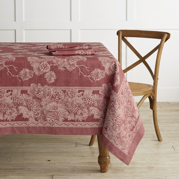 Pinecone Jacquard Tablecloth, Red Williams Sonoma