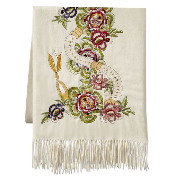 Tanith Embellished Cashmere Throw, Ivory Williams Sonoma