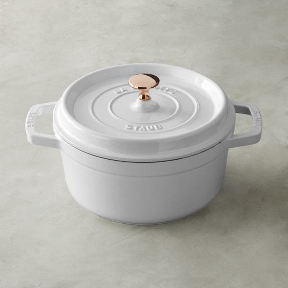 Staub Round Oven, White with Copper Knob Williams Sonoma