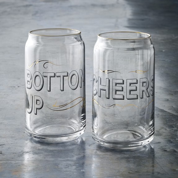 Williams Sonoma Open Kitchen, Mixed Cheers/Bottoms Up Beer Glasses, Set