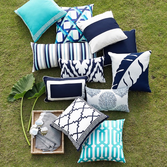 Sunbrella Outdoor Coral Reef Jacquard Lumbar Pillow, Navy Williams Sonoma