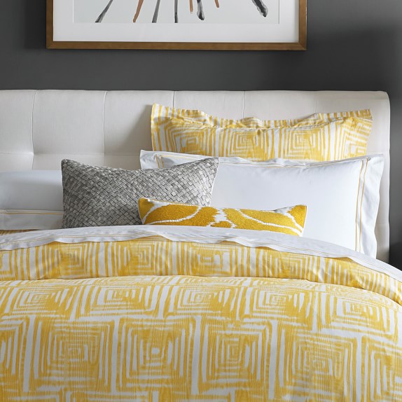 Printed Ikat Grid Bedding, Yellow Williams Sonoma