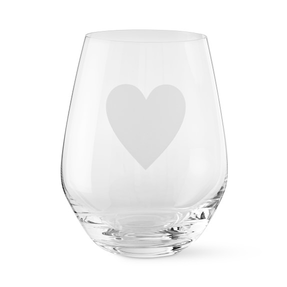 Valentine's Day Etched Heart Stemless Wine Glasses Williams Sonoma