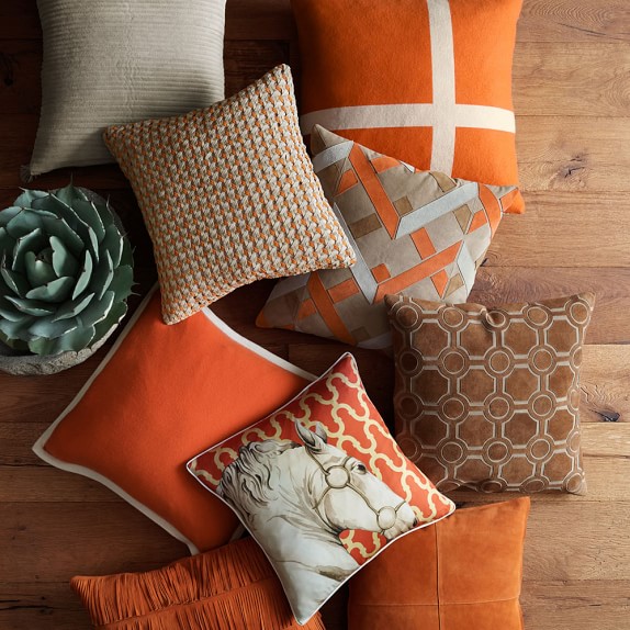 Cashmere & Wool Equestrian Pillow Cover, Orange Williams Sonoma